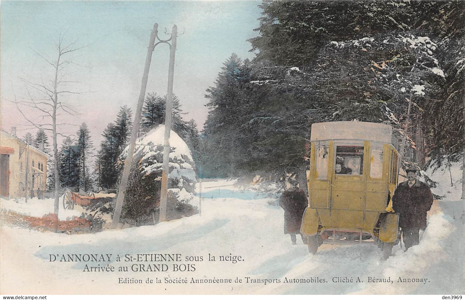 Arrivée Au GRAND BOIS (Ardèche) - Transports Automobile / Autobus D'Annonay à St-Etienne Sous La Neige - Tirage Couleurs - Autres & Non Classés