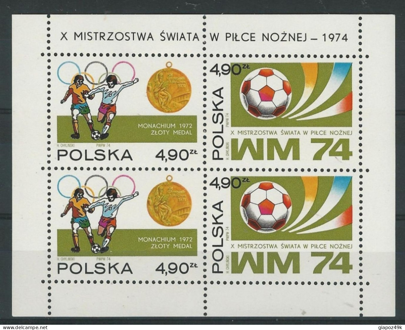 ● POLONIA 1974 ֍ Calcio Football ● BF N. 65 Nuovo ** ● Cat. ? € ● Soccer ● Football ● Lotto N. 1161 ● - Blocs & Feuillets