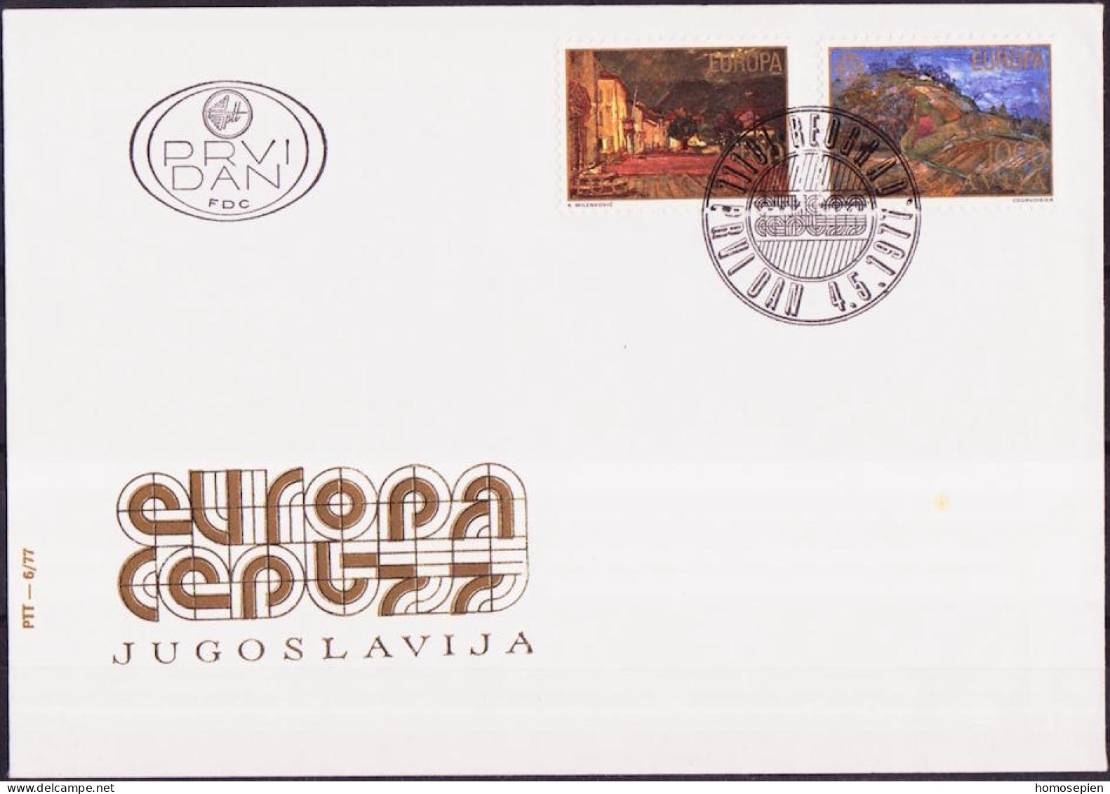 Europa CEPT 1977 Yougoslavie - Jugoslawien - Yugoslavia FDC Y&T N°1573 à 1574 - Michel N°1684 à 1685 - 1977