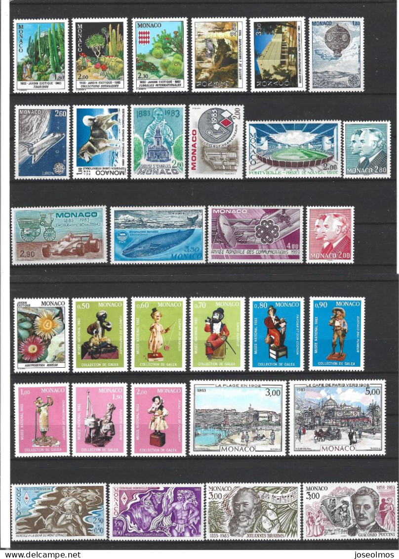TIMBRES MONACO ANNEE COMPLETE 1983 NEUF** MNH LUXE +4 PREO +2 TAXES +1 BLOC - Années Complètes