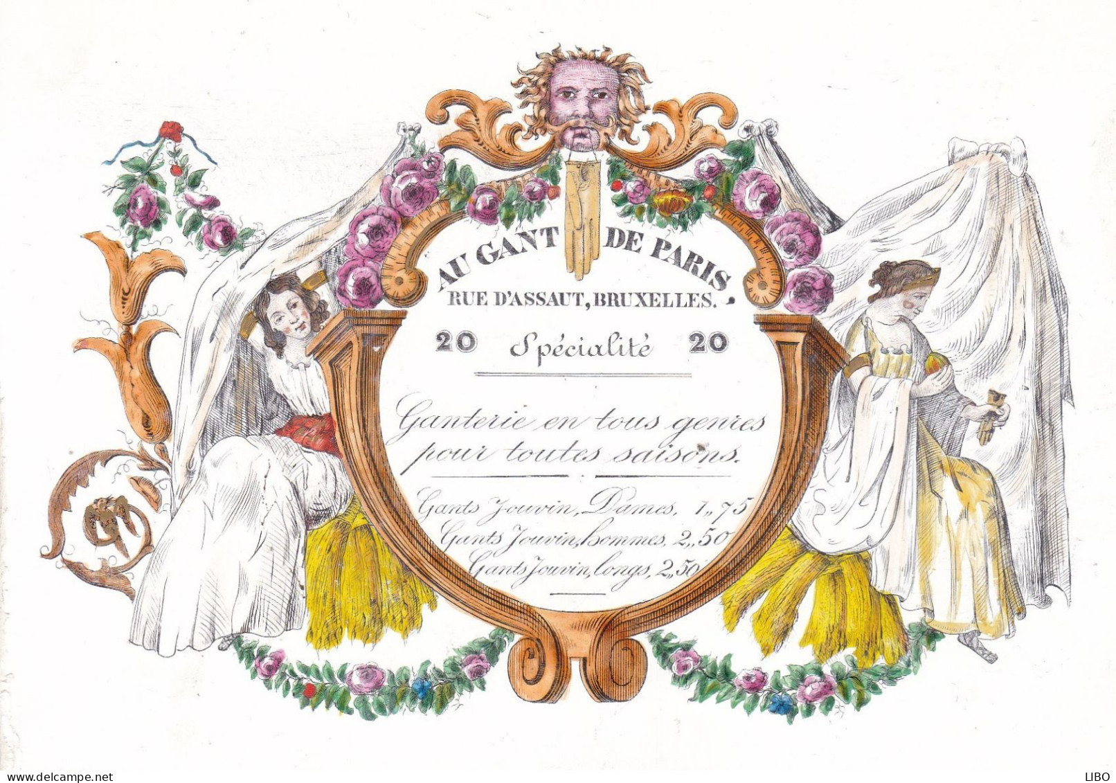 BRUXELLES PARIS Au Gant De Paris Ganterie Rue D'Assaut à Bruxelles Format Plus Grand Carte Postale C. 1850-1855 - Cartes De Visite