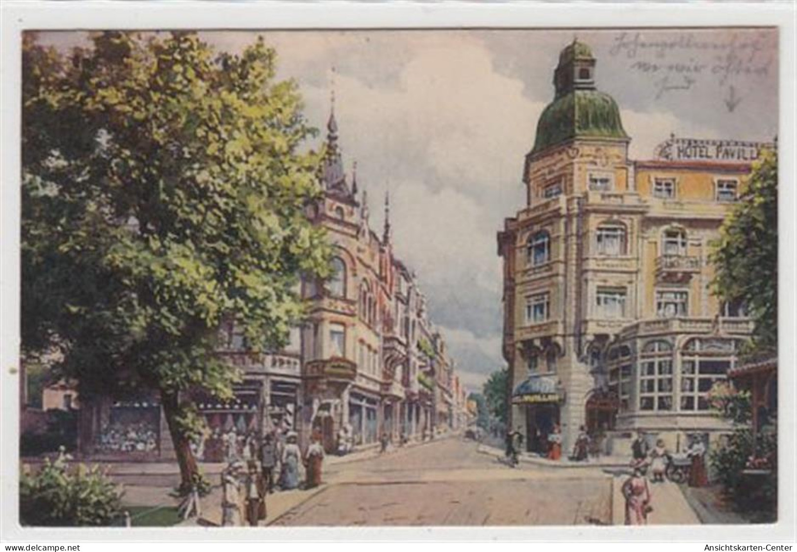 39090411 - Bad Oeynhausen. Partie Vor Dem Nordbahnhof Mit Hotel Pavillon Gelaufen, 1918 Kleiner Knick Oben Rechts, Sons - Bad Oeynhausen