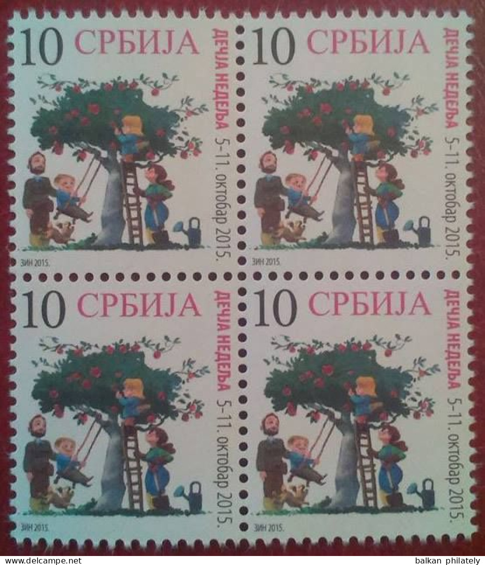 Serbia 2015 Children Week Tree Apple Fruit Flora Animals Dogs Family Tax Charity Surcharge MNH - Serbie