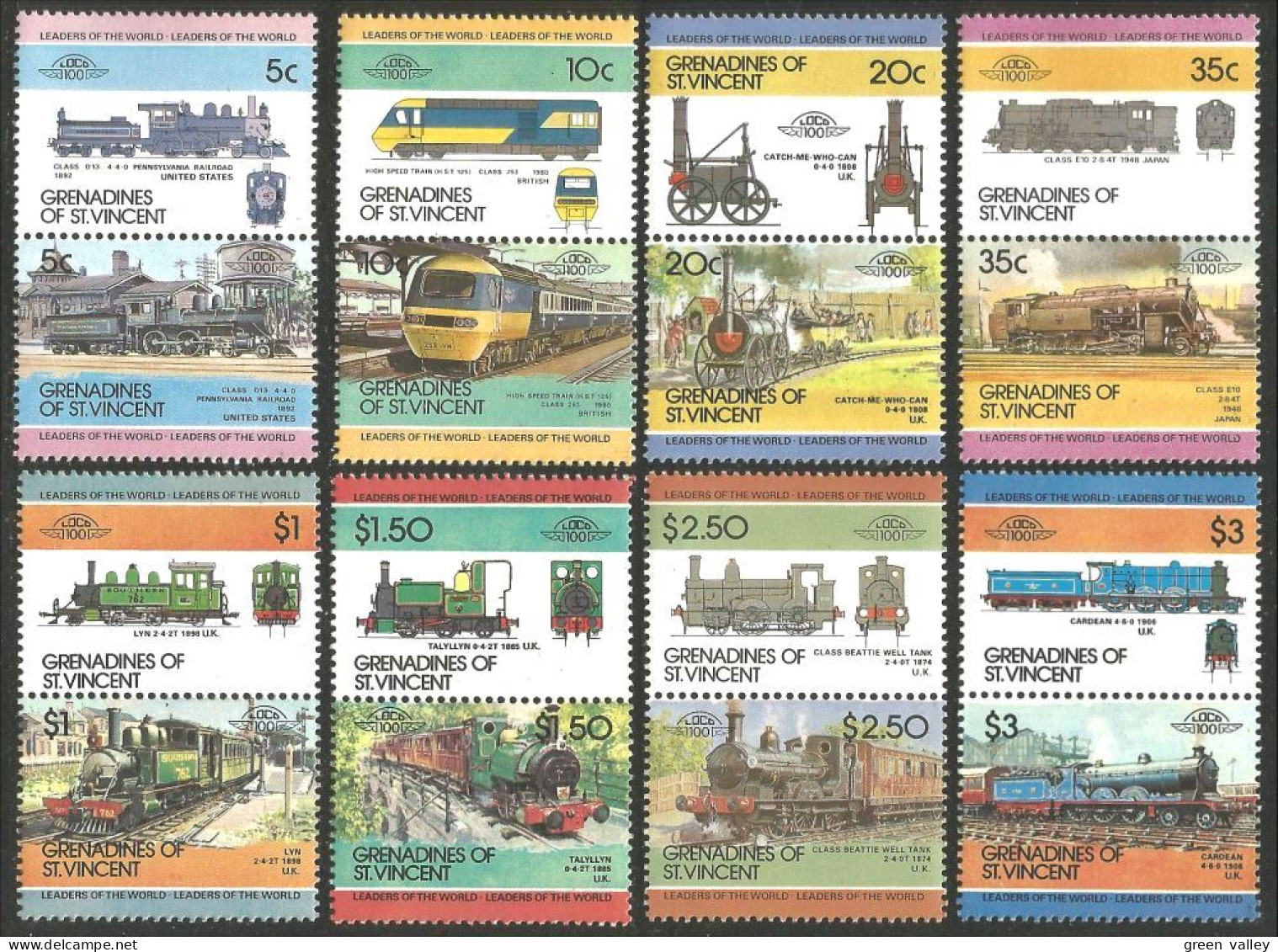 TR-156b Grenadines St Vincent Train Locomotive Lokomotive Zug Treno 16 Stamps Face $ 17.60 MNH ** Neuf SC - St.-Vincent En De Grenadines