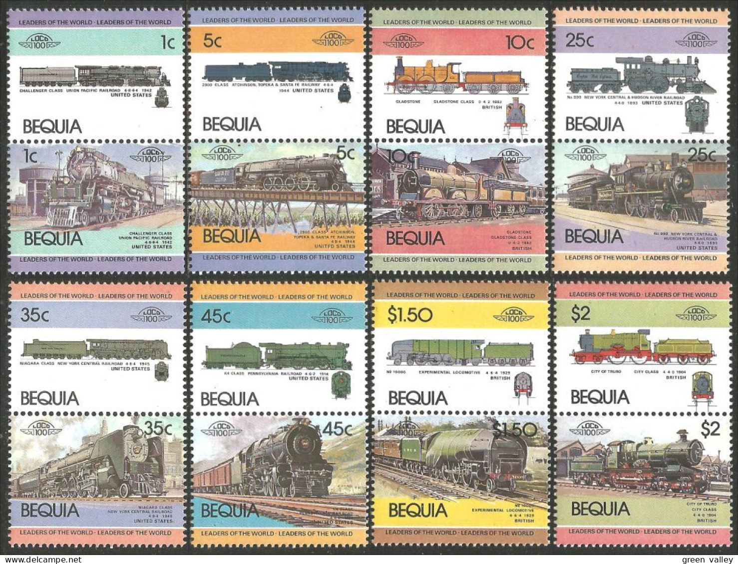 TR-146b Bequia Train Locomotive Lokomotive Zug Treno 16 Stamps Face $ 9.42 MNH ** Neuf SC - St.-Vincent En De Grenadines