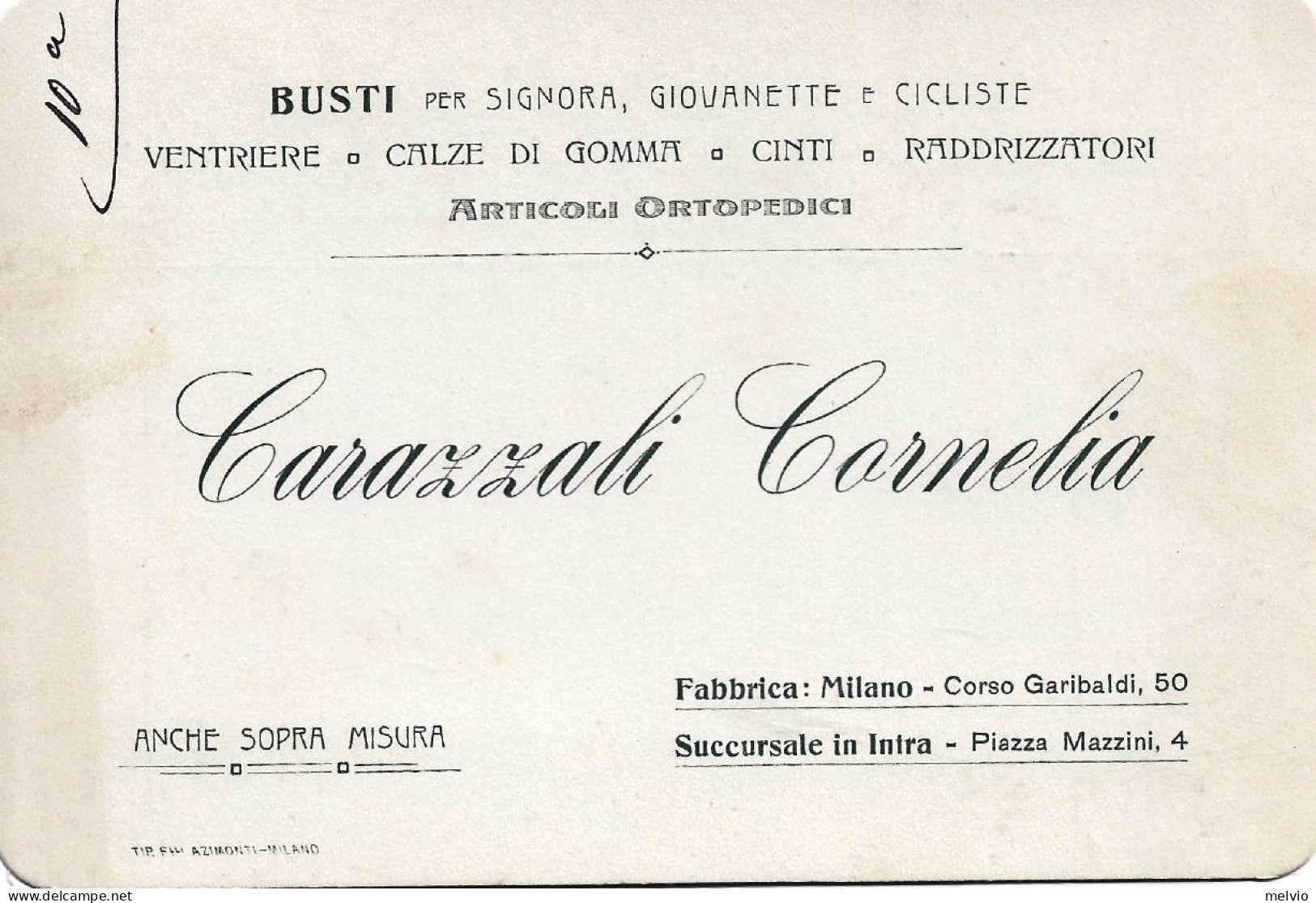 1930circa-cartolina Con Intestazione Pubblicitaria Carazzali Cornelia Busti Per  - Marcophilie