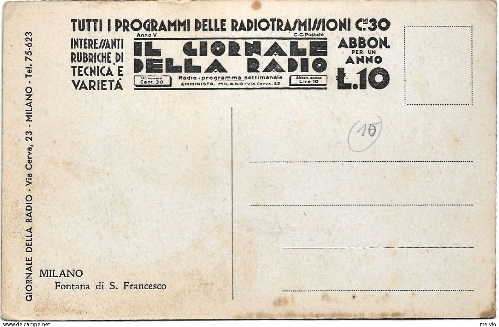1930-Milano Fontana Di S.Francesco - Marcophilie