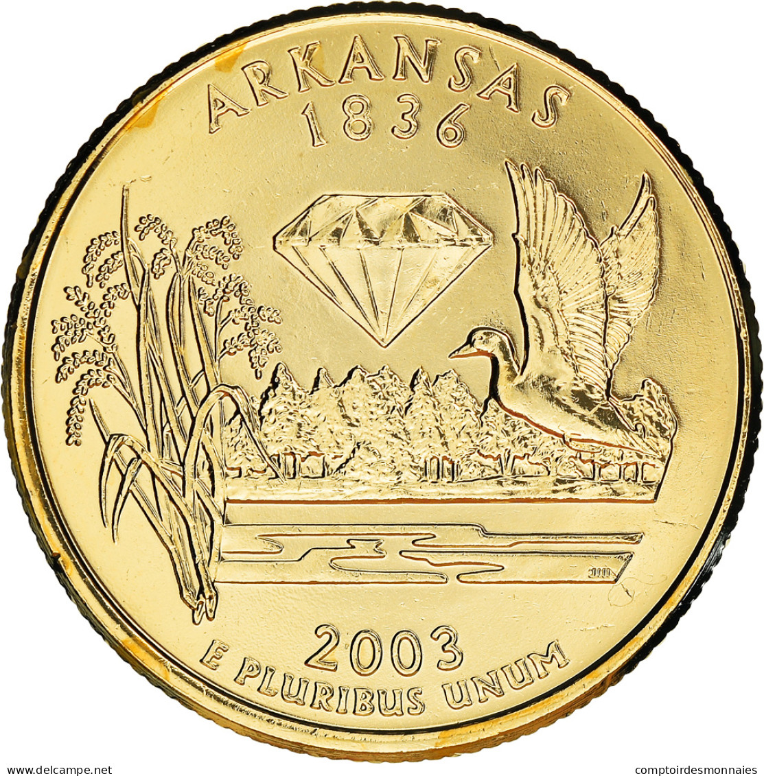 Monnaie, États-Unis, Arkansas, Quarter, 2003, U.S. Mint, Philadelphie, Golden - 1999-2009: State Quarters