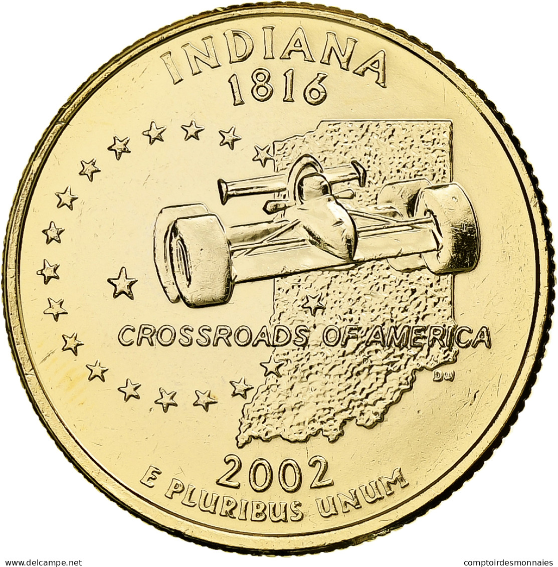 États-Unis, Quarter, Indiana, 2002, United States Mint, Denver, Métal Doré - 1999-2009: State Quarters