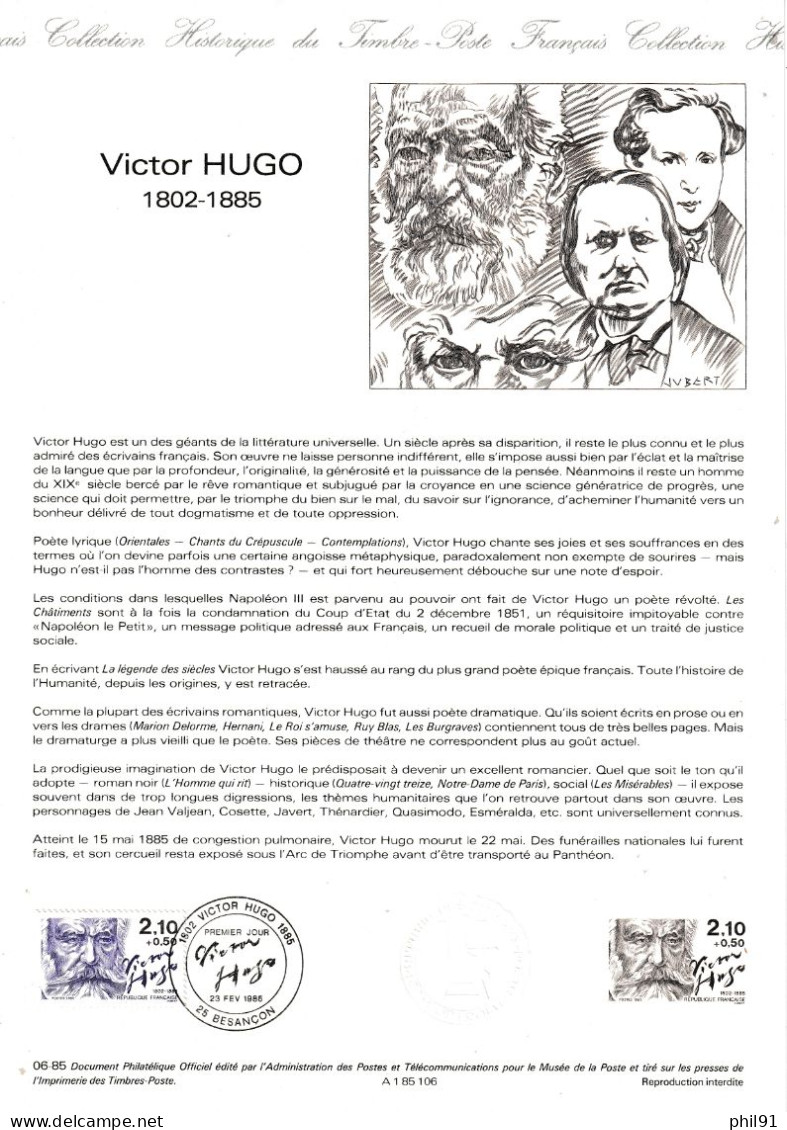 FRANCE    Document "Collection Historique Du Timbre Poste"    Victor Hugo    N° Y&T  2358 - Documents Of Postal Services