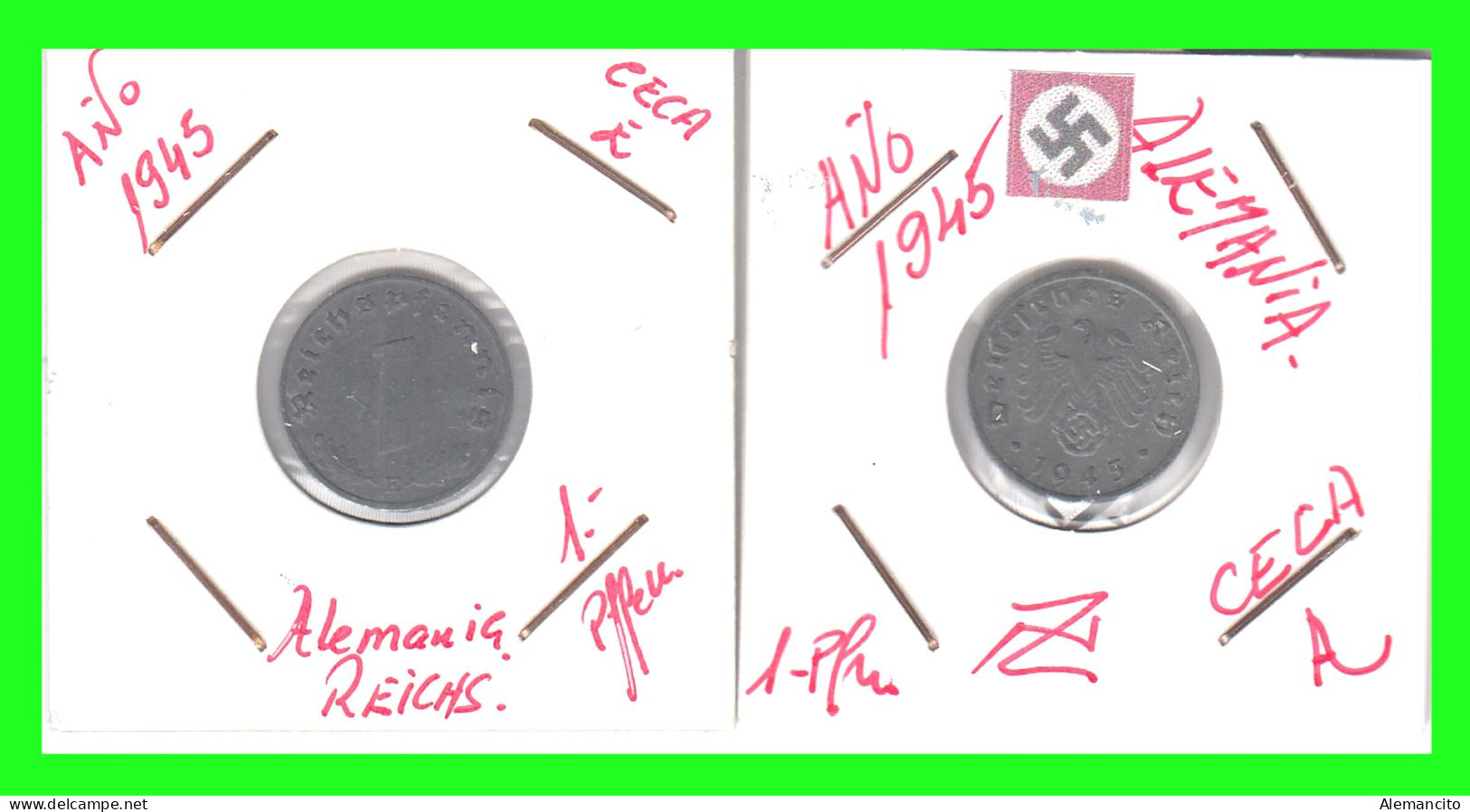 ALEMANIA - GERMANY 2 MONEDAS DE 5 REICHSPFNNIG TERCER REICHS ( AÑO 1945 CECAS ( - A - E - )  COMPOCISIÓN ZINC - 5 Reichspfennig