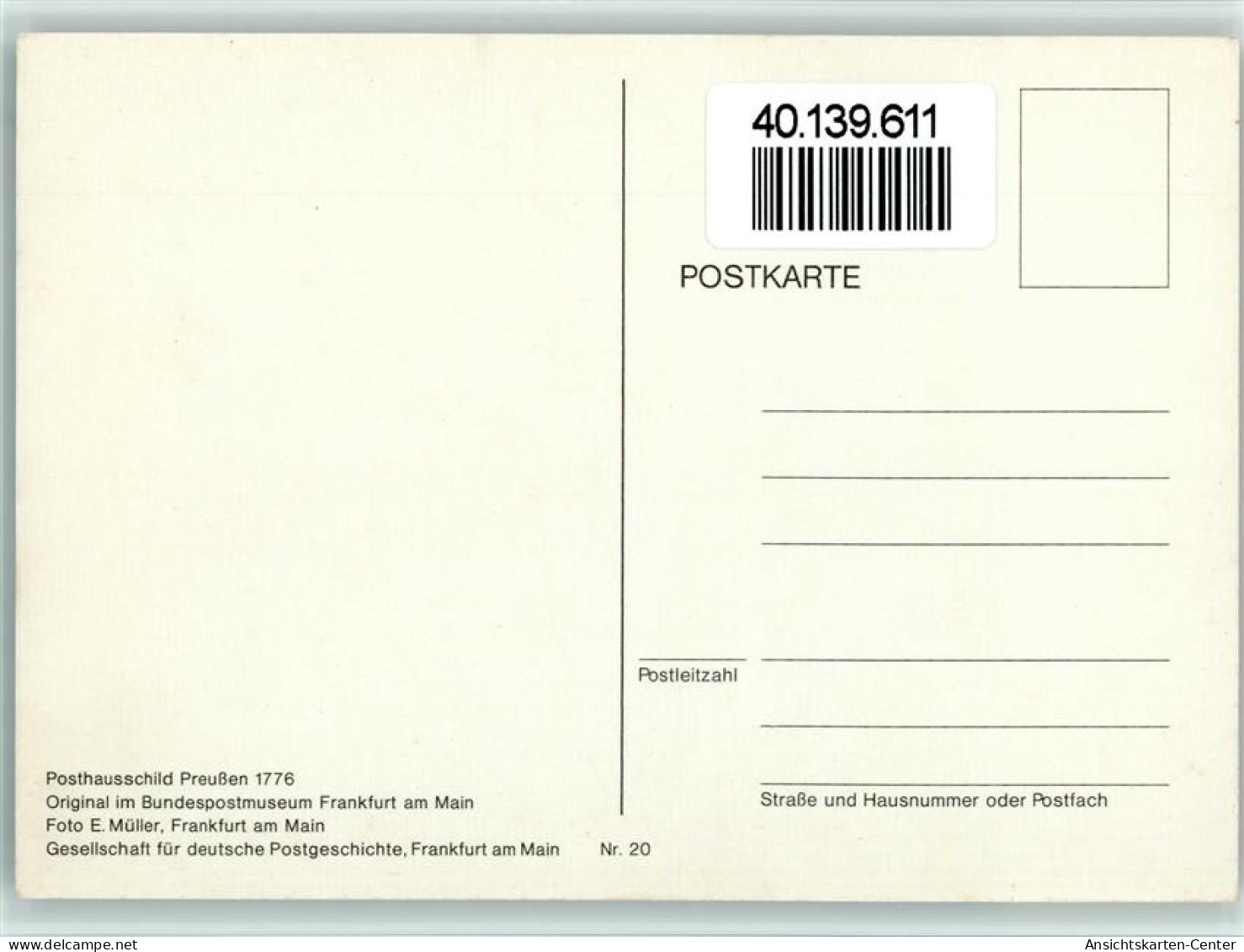 40139611 - Post Posthausschild Preussen 1776 - Autres & Non Classés