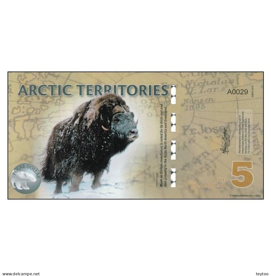 C0016# Territorios Árticos 2012 [BLL] 5 Dólar Polar (SC) - Specimen