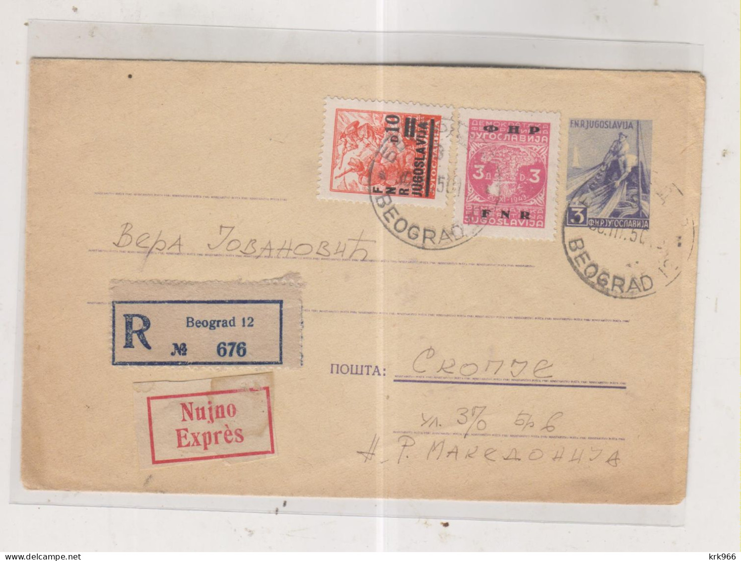 YUGOSLAVIA,1950 BEOGRAD Registered Priority  Postal Stationery Cover - Covers & Documents