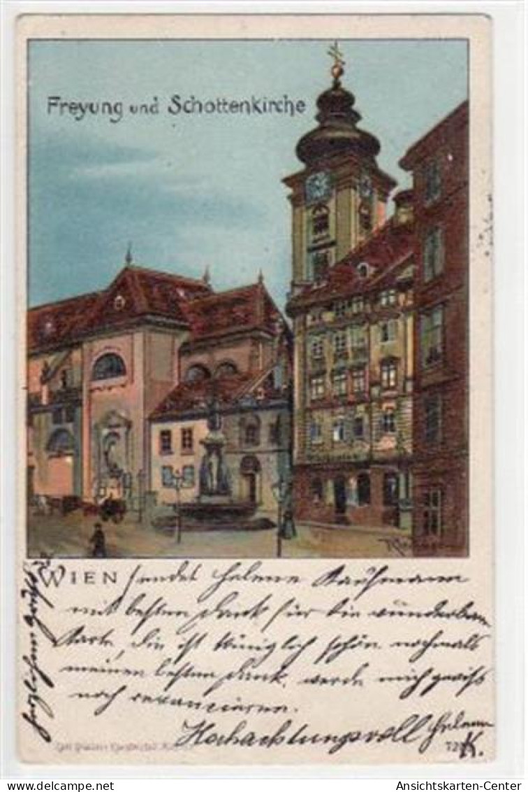 39039911 - Wien, Lithographie Mit Freyung Und Schottenkirche Gelaufen Von 1899. Leicht Buegig, Sonst Gut Erhalten - Sonstige & Ohne Zuordnung