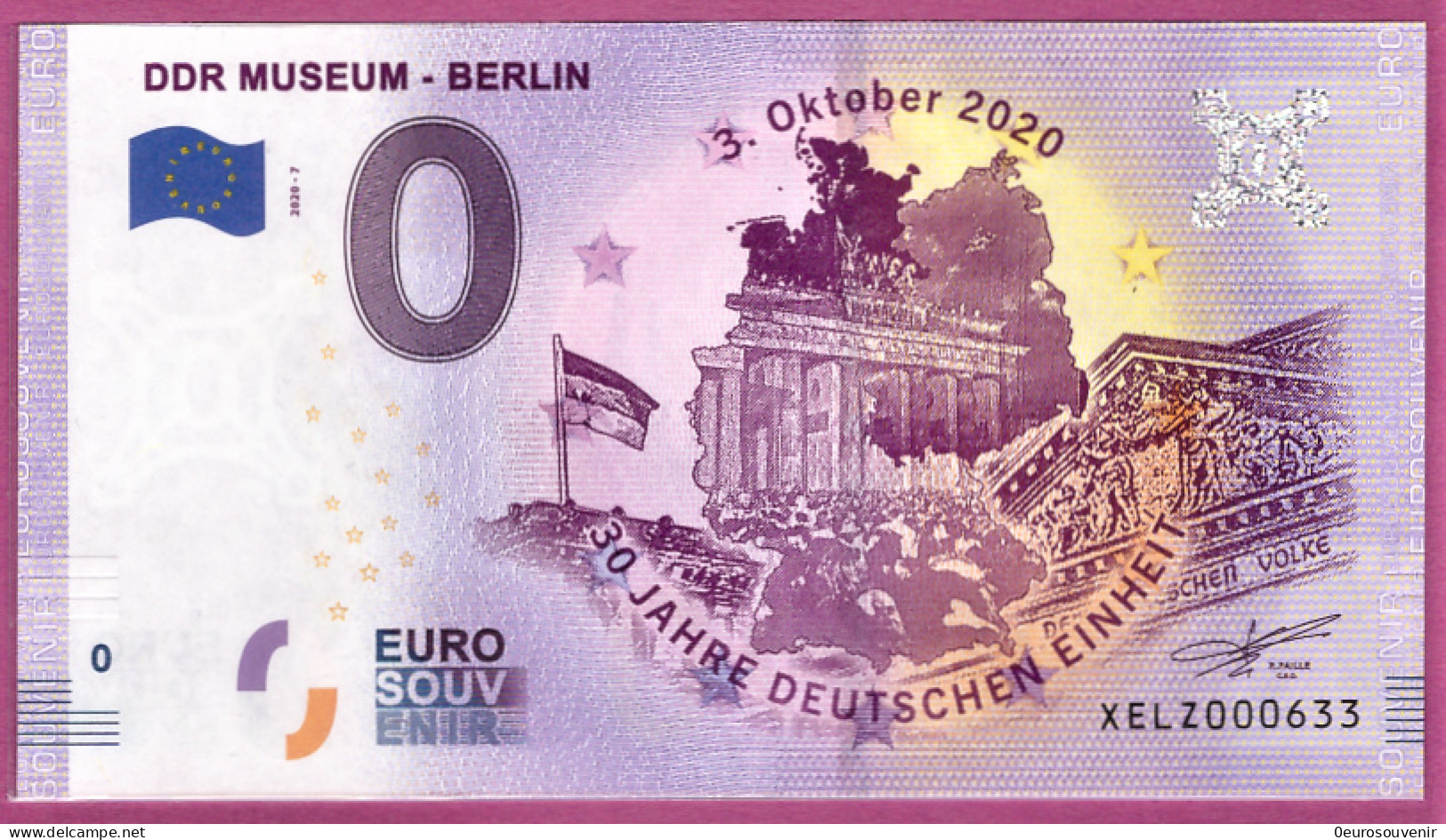 0-Euro XELZ 2020-7 DDR MUSEUM BERLIN - 30 JAHRE DEUTSCHEN EINHEIT - Private Proofs / Unofficial