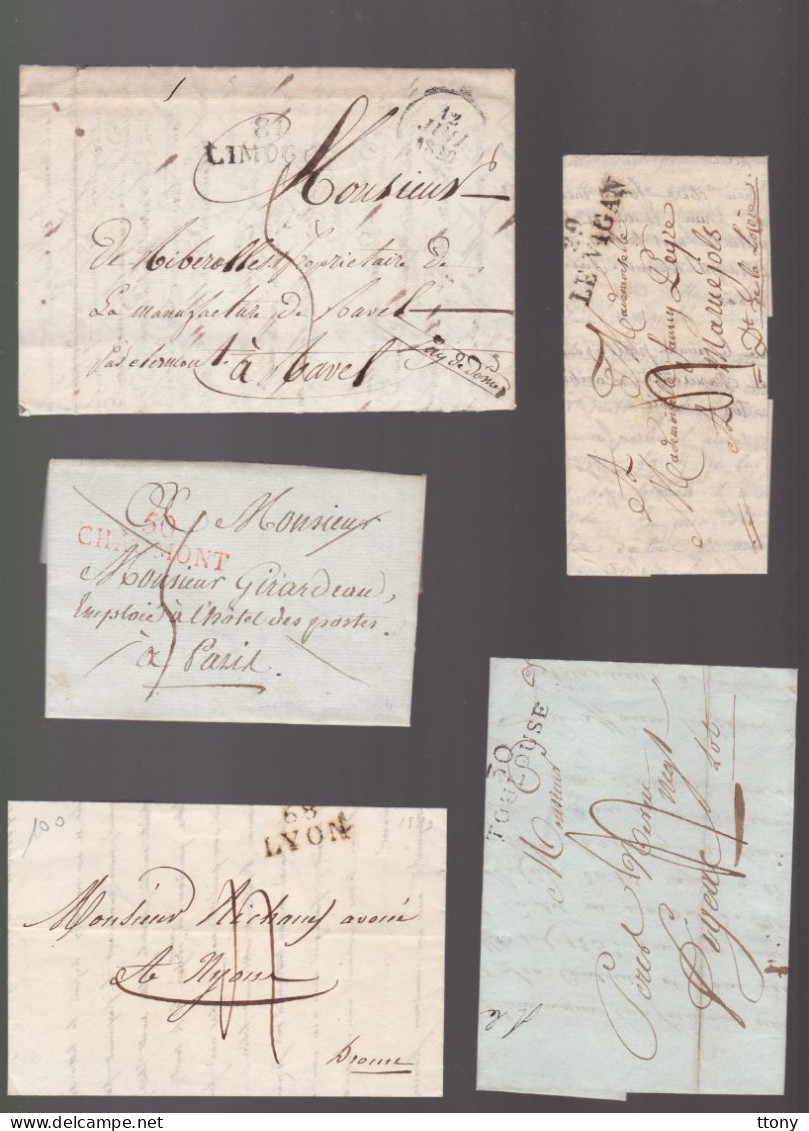 5 Lettres  Dite Précurseurs  Sur  Lettre   Marques Postales  : 50 Chaumont - 68 Lyon - 30 Toulouse - 29 Le Vigan - - 1801-1848: Precursors XIX