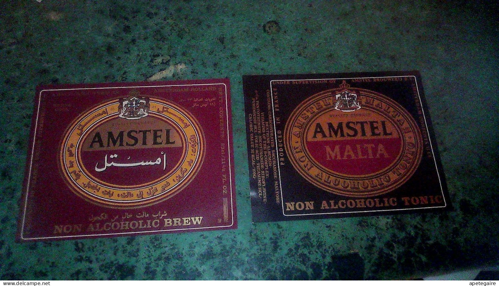 Lot Etiquettes De Bière X2  Amstel Sans Alcool Destinées à L' Exportation - Bière