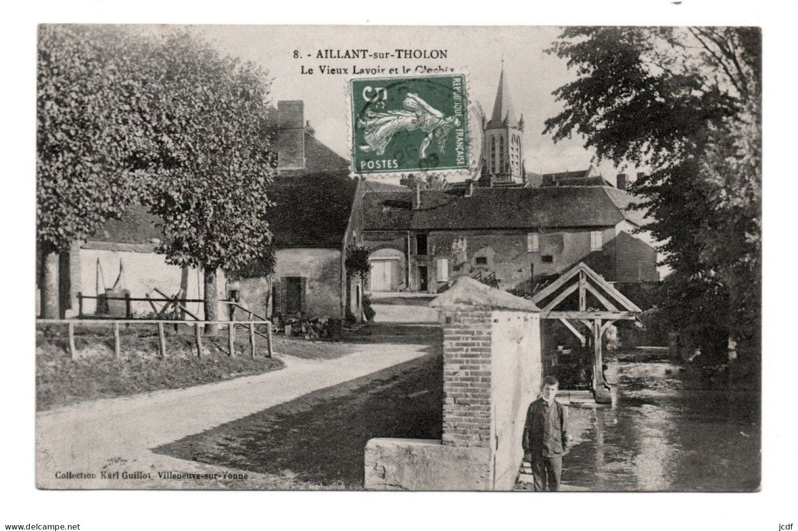 89 AILLANT SUR THOLON - Le Vieux Lavoir Et Le Clocher N° 8 - Edit Karl Guillot 1909 - Enfant - Charette - Aillant Sur Tholon