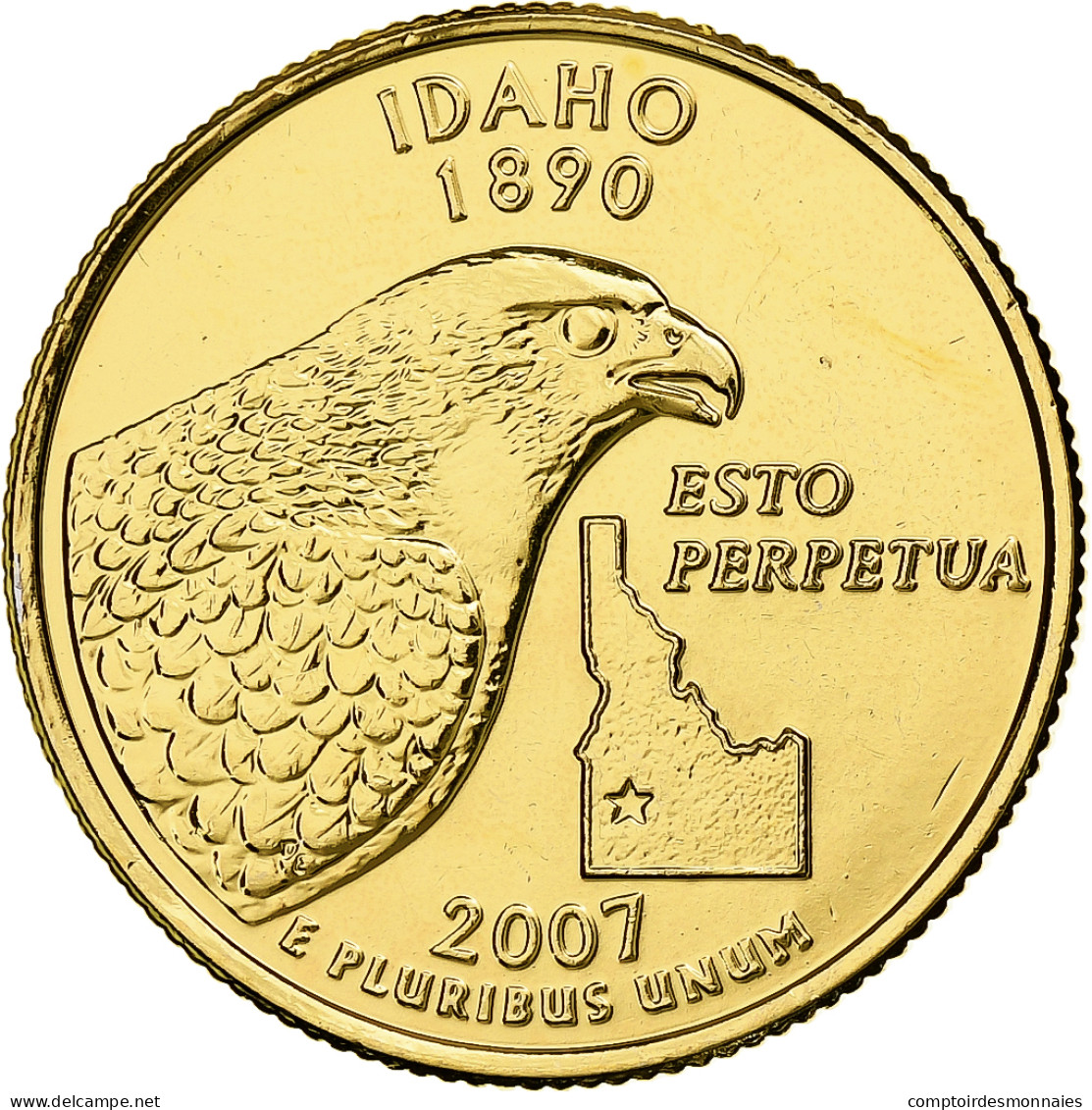 États-Unis, Quarter, Idaho, 2007, U.S. Mint, Golden, Cupronickel Plaqué - 1999-2009: State Quarters