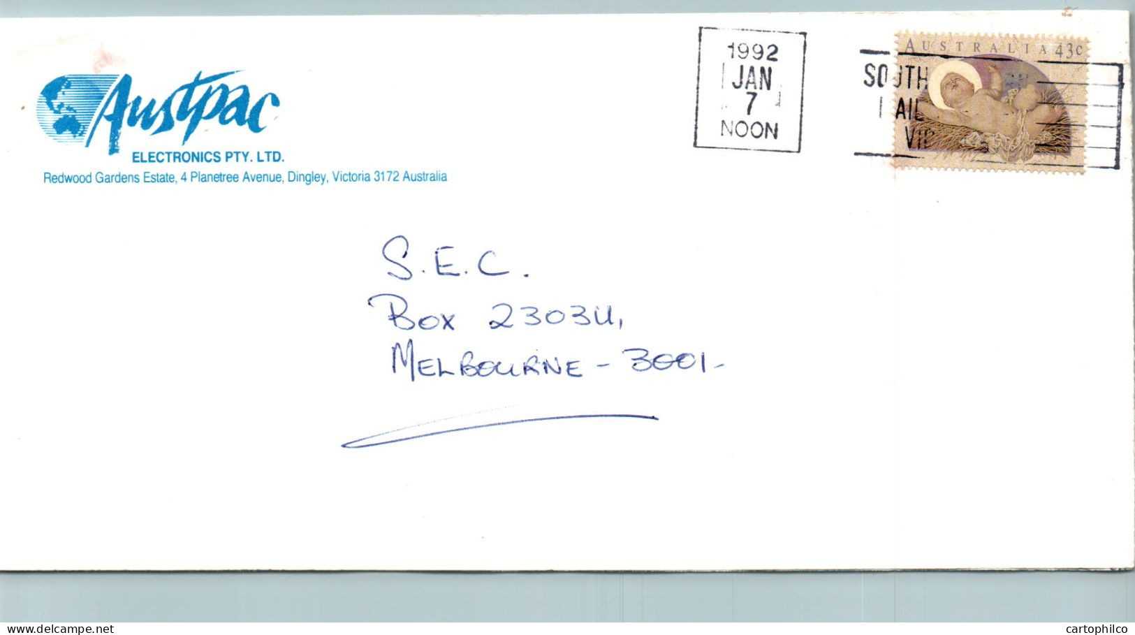 Australia Cover Angel Austpac  To Melbourne - Brieven En Documenten