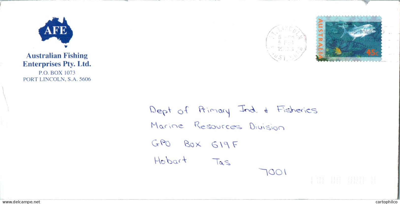 Australia Cover Fish Australian Fishing Enterprises Port Lincoln To Hobart - Lettres & Documents