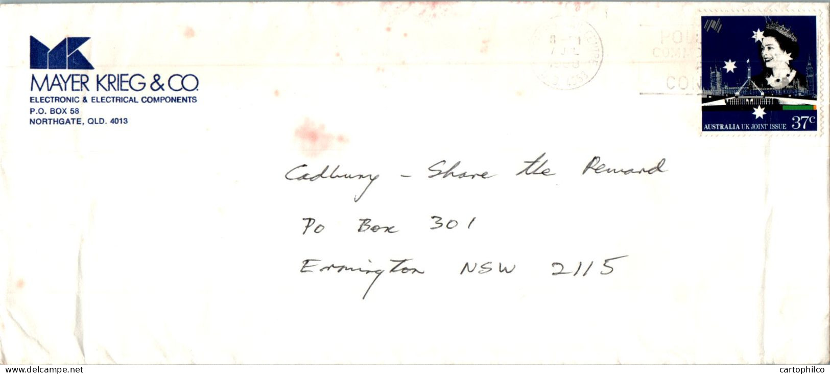 Australia Cover Joint Issue Mayer Krieg Northgate To Ermington - Lettres & Documents