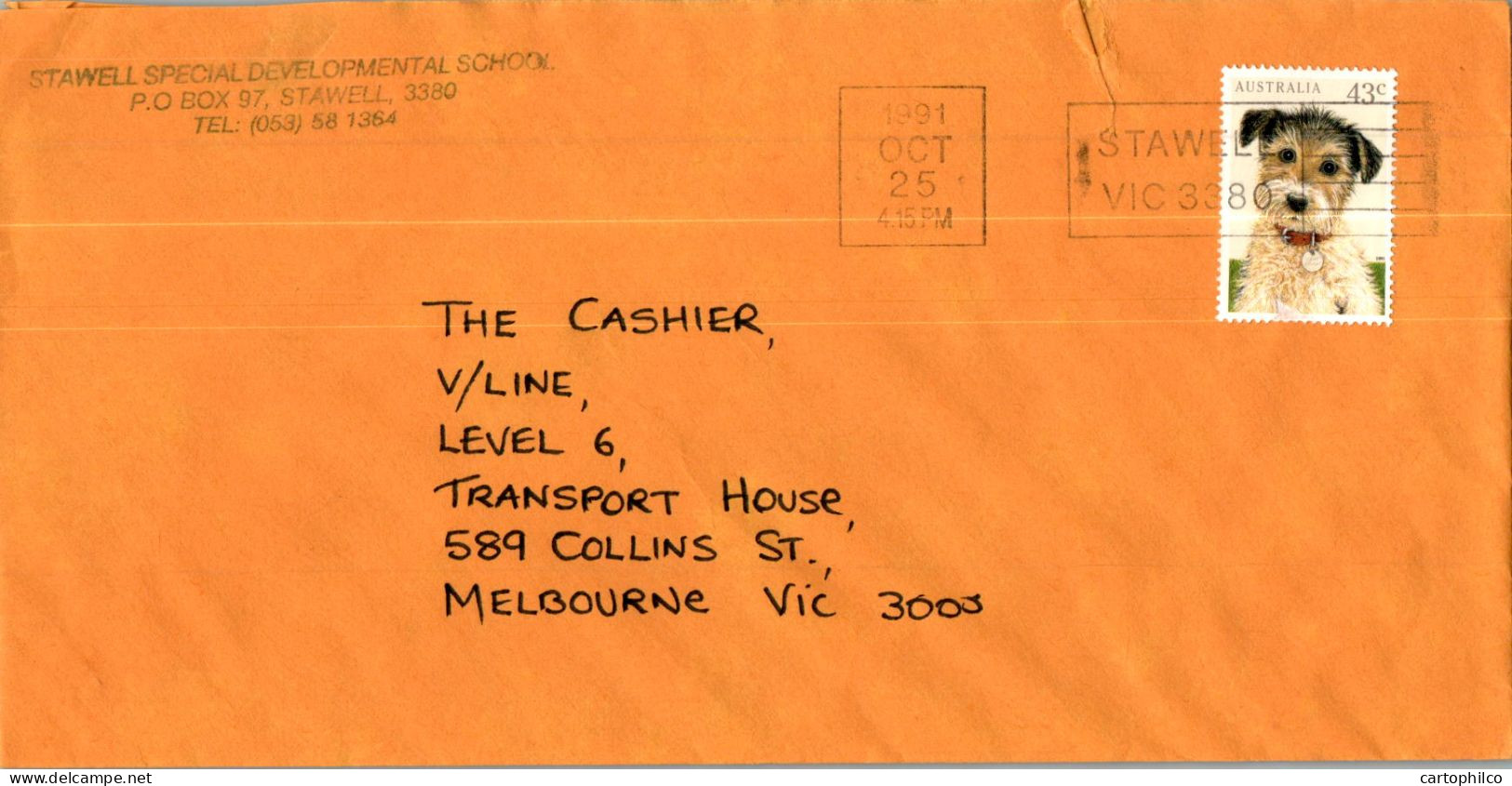 Australia Cover Dog Stawell Special Development School Stawell  To Melbourne - Lettres & Documents