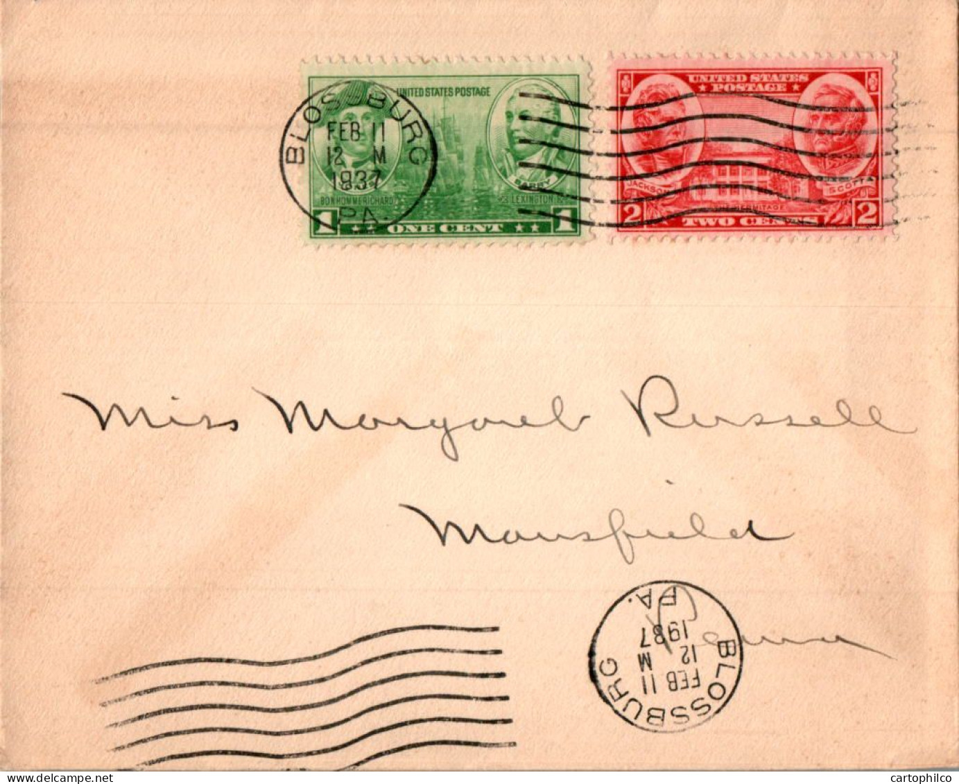 US Cover Ermitage Blossburg 1937  For Mansfield Pa - Covers & Documents