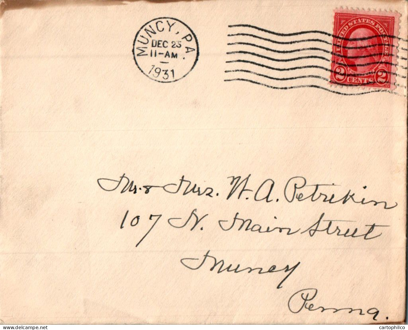 US Cover 2c Muncy Pa 1931 For Pa - Covers & Documents