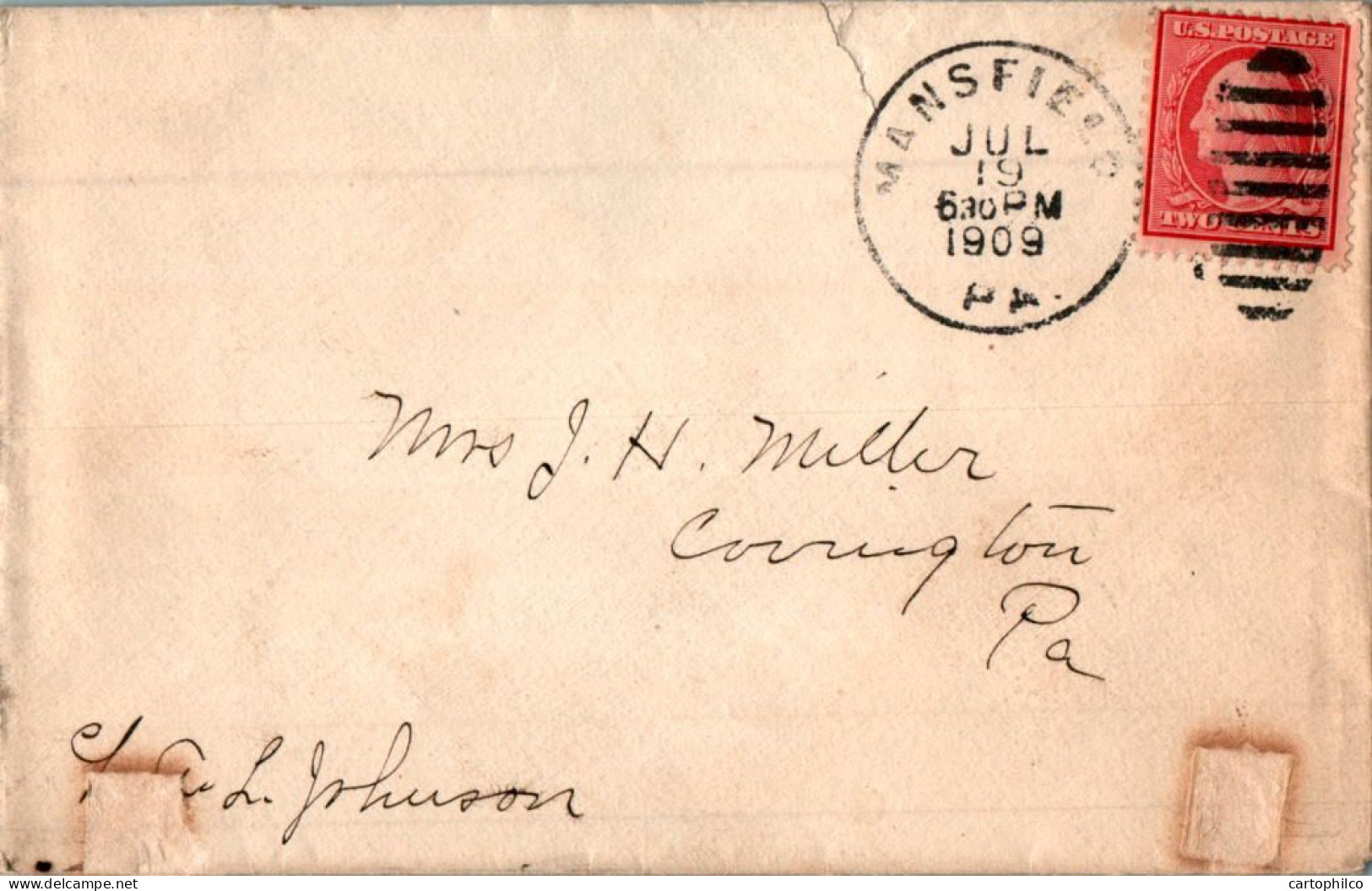 US Cover Mansfield 1909  For Mansfield Pa - Briefe U. Dokumente