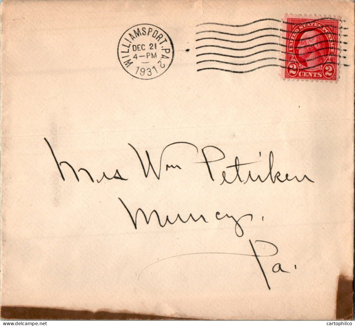 US Cover Williamsport 1931 Pa Christmas Label - Covers & Documents