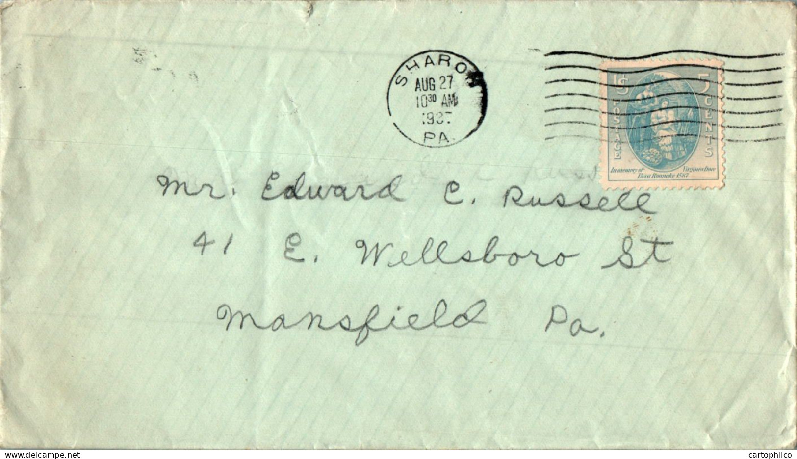 US Cover Sharon Pa 1937  For Mansfield PA - Briefe U. Dokumente