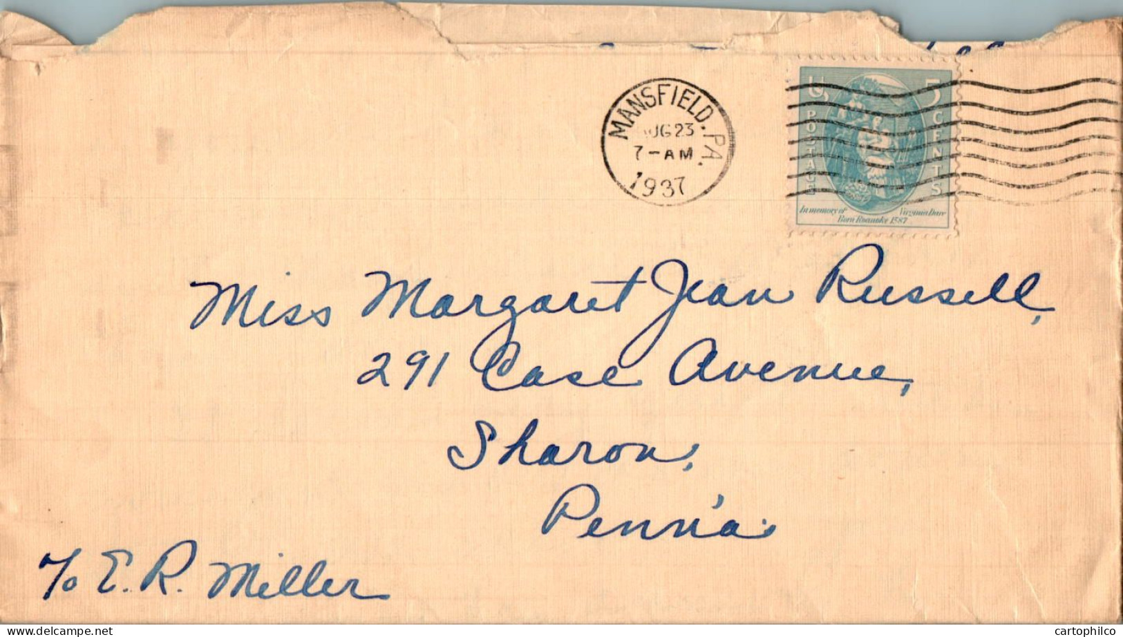 US Cover Mansfield Pa 1937 For Sharon Pa - Briefe U. Dokumente