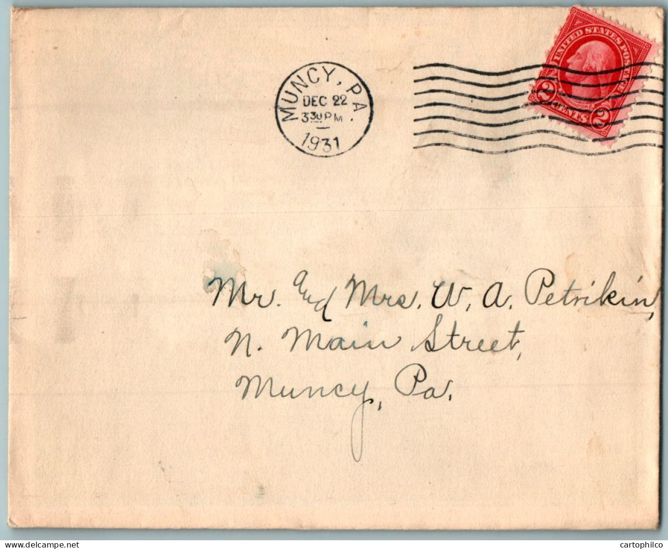 US Cover Muncy Pa 1931 2c Christmas Label - Covers & Documents