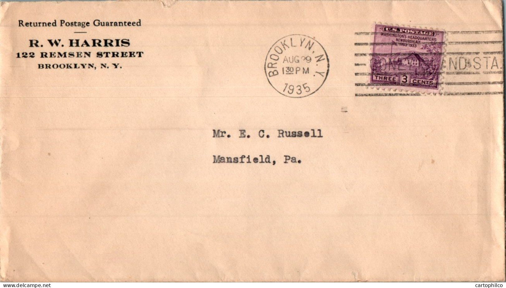 US Cover WAshington Headquarter Brooklyn 1935  For Mansfield PA - Lettres & Documents