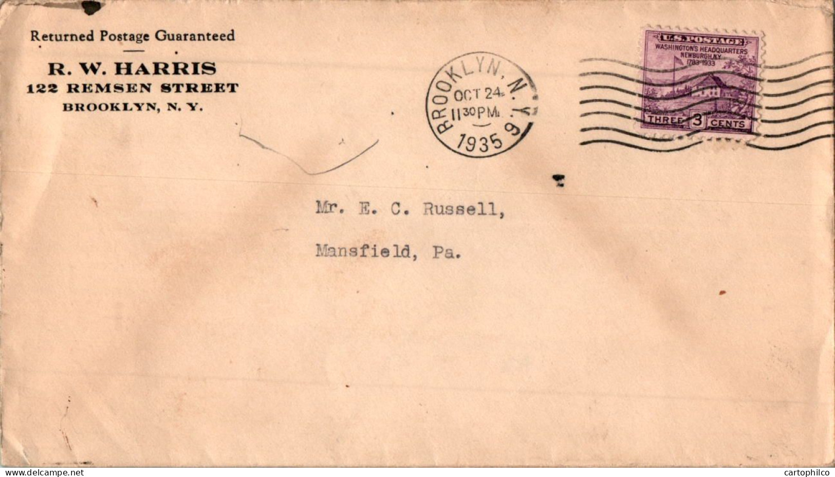 US Cover Washington Brooklyn 1935  For Mansfield PA - Lettres & Documents