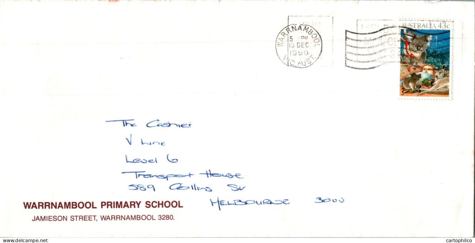 Australia Cover Panda Kangaroo Warrambool Primary School  To Melbourne - Cartas & Documentos