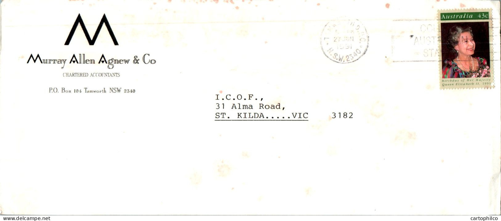 Australia Cover Queen Elizabeth Murray Allen Agnew Accountants - Lettres & Documents