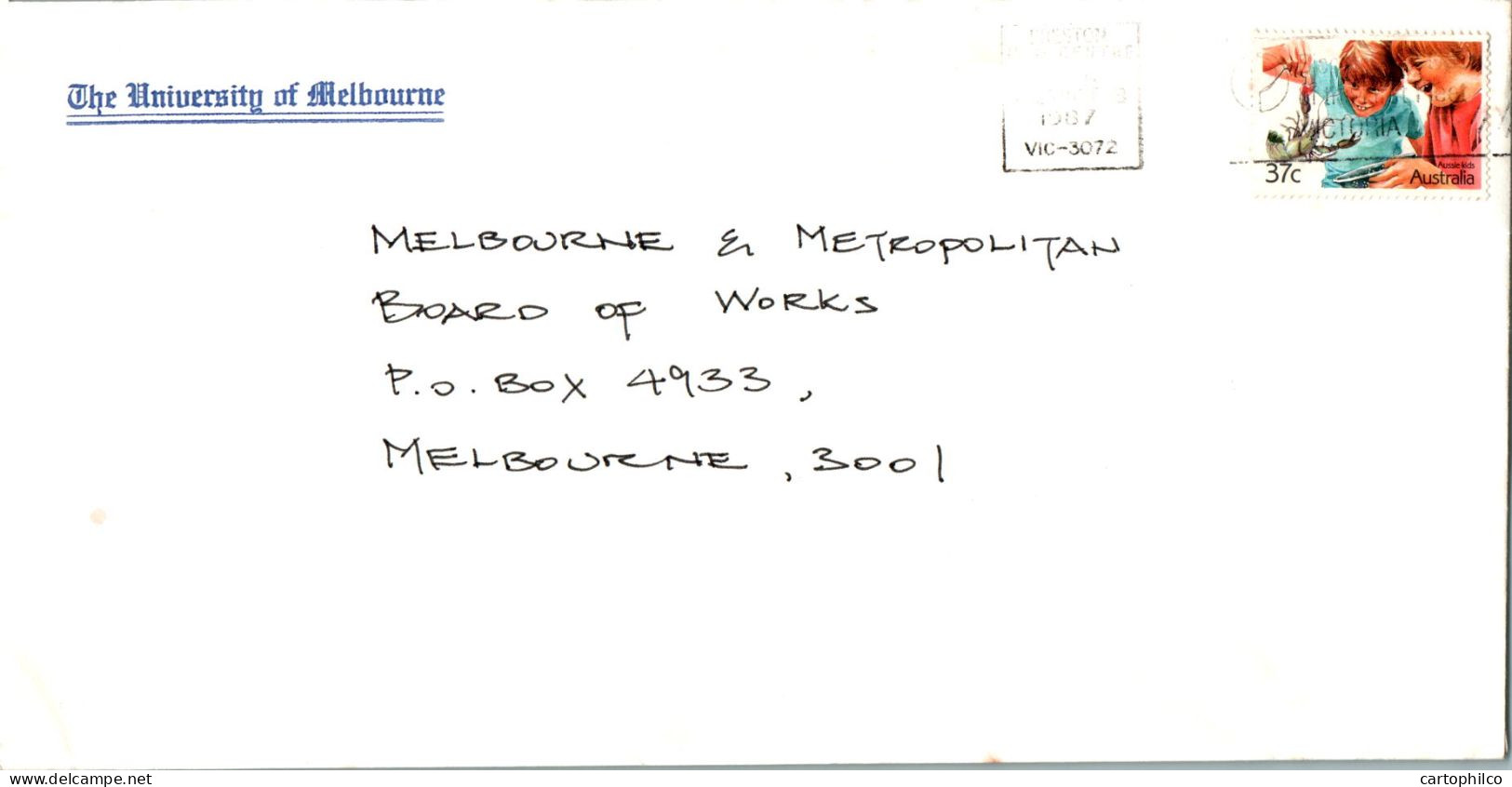 Australia Cover Crawfish University Of Melbourn  To Melbourne - Lettres & Documents