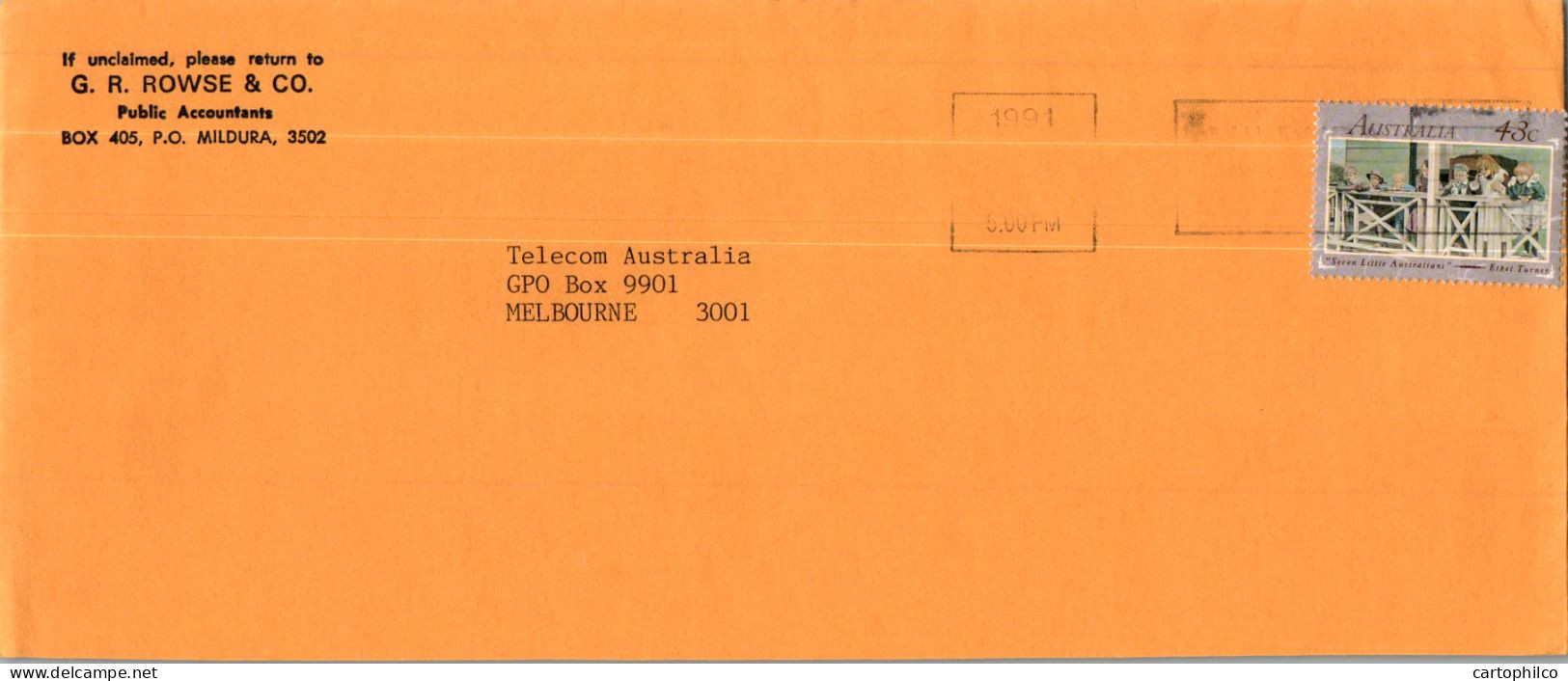 Australia Cover Turner Rowse Mildura To Melbourne - Lettres & Documents