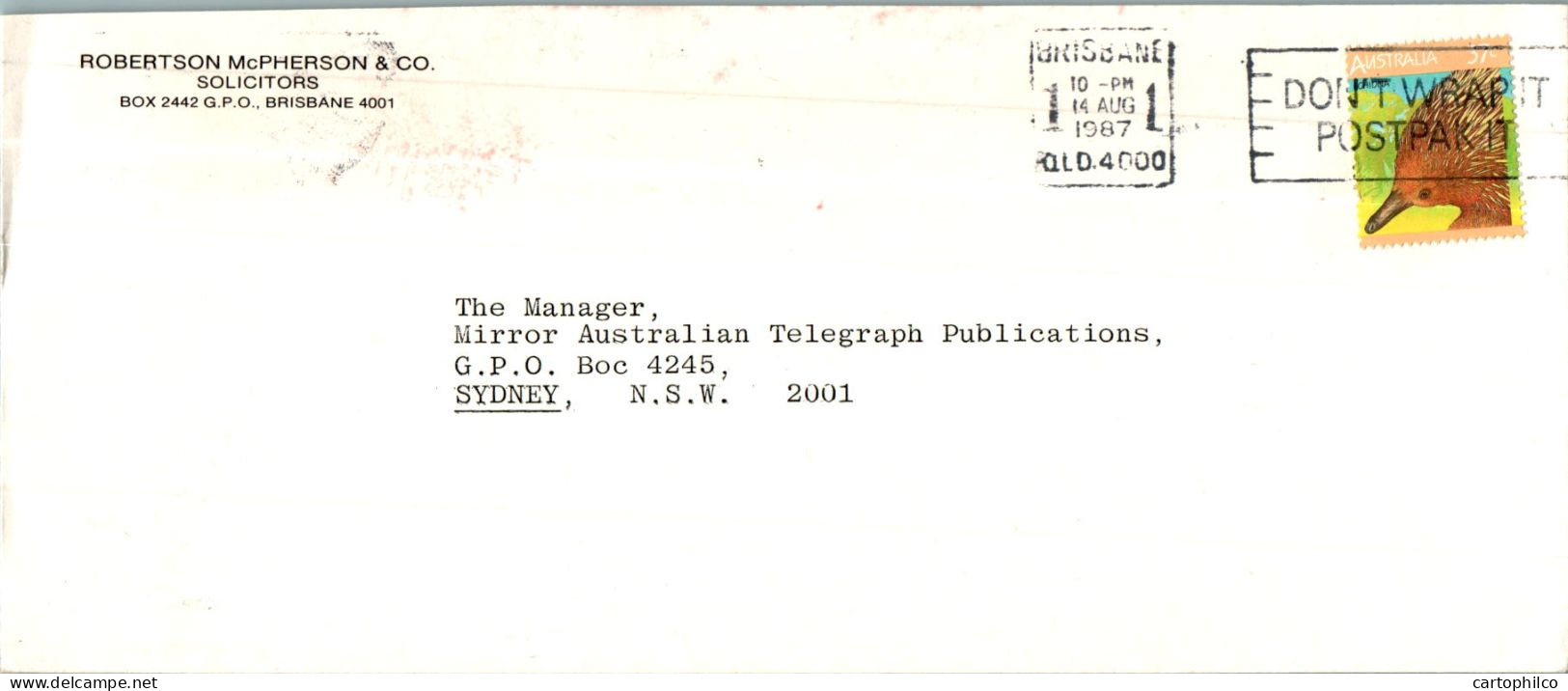 Australia Cover Robertson McPherson Bisbane To Sydney - Storia Postale