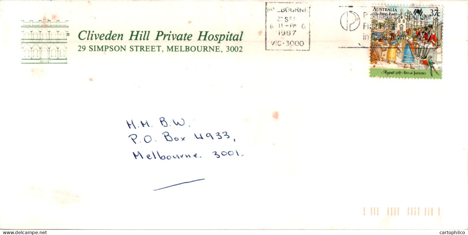 Australia Cover Rio De Janeiro Cliveden Hill Private Hospital Melbourne - Briefe U. Dokumente