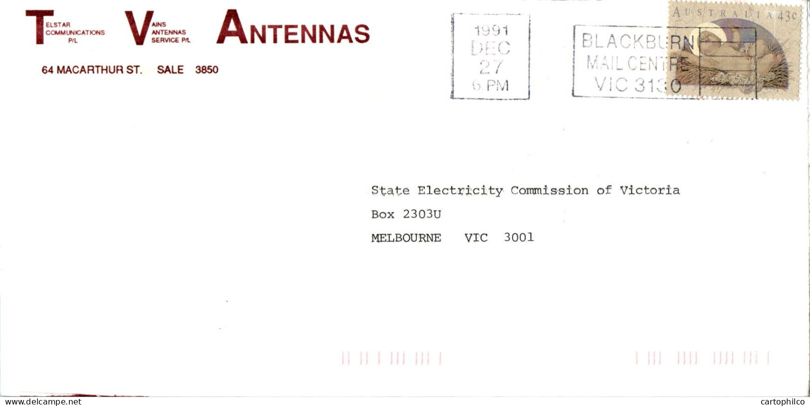 Australia Cover Angel TV Antennas To Melbourne - Covers & Documents
