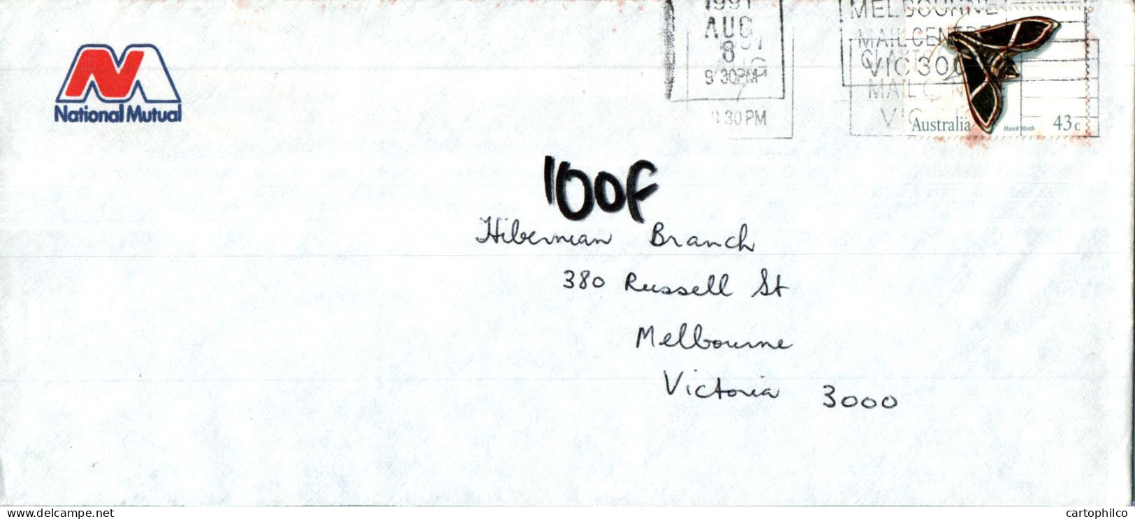 Australia Cover Butterfly NM National Mutual To Melbourne - Covers & Documents