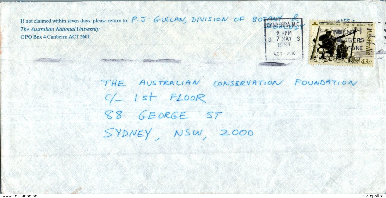 Australia Cover Siege Of Tobruk 1991 Australian Skin Auctions To Melbourne - Covers & Documents