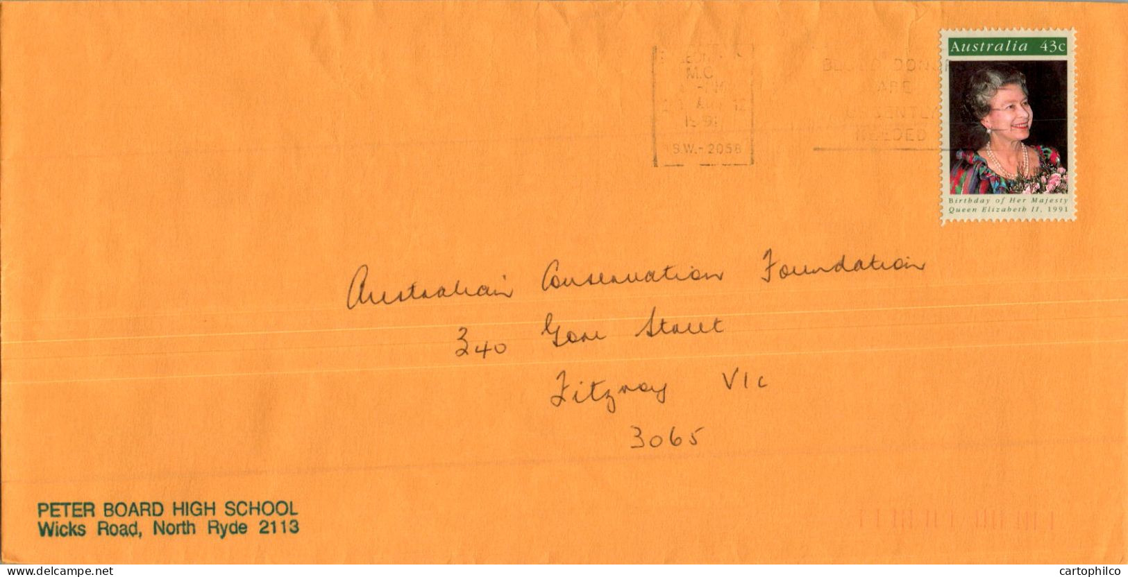 Australia Cover Queen Elizabeth Peter Board High School To Fitzroy - Lettres & Documents