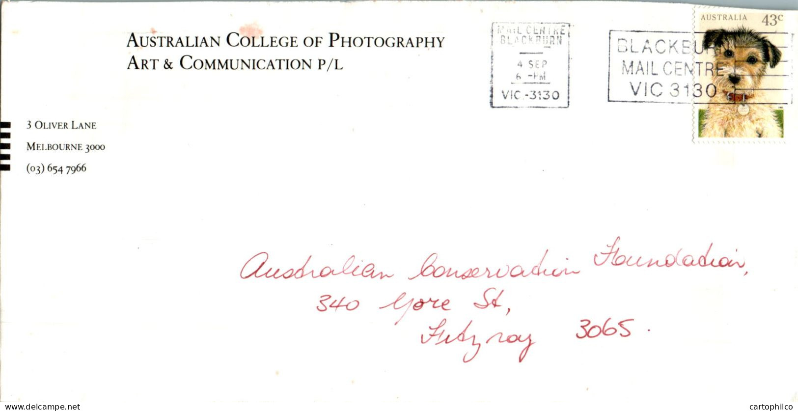 Australia Cover Dog Australian College Of Photography To Sydney - Lettres & Documents