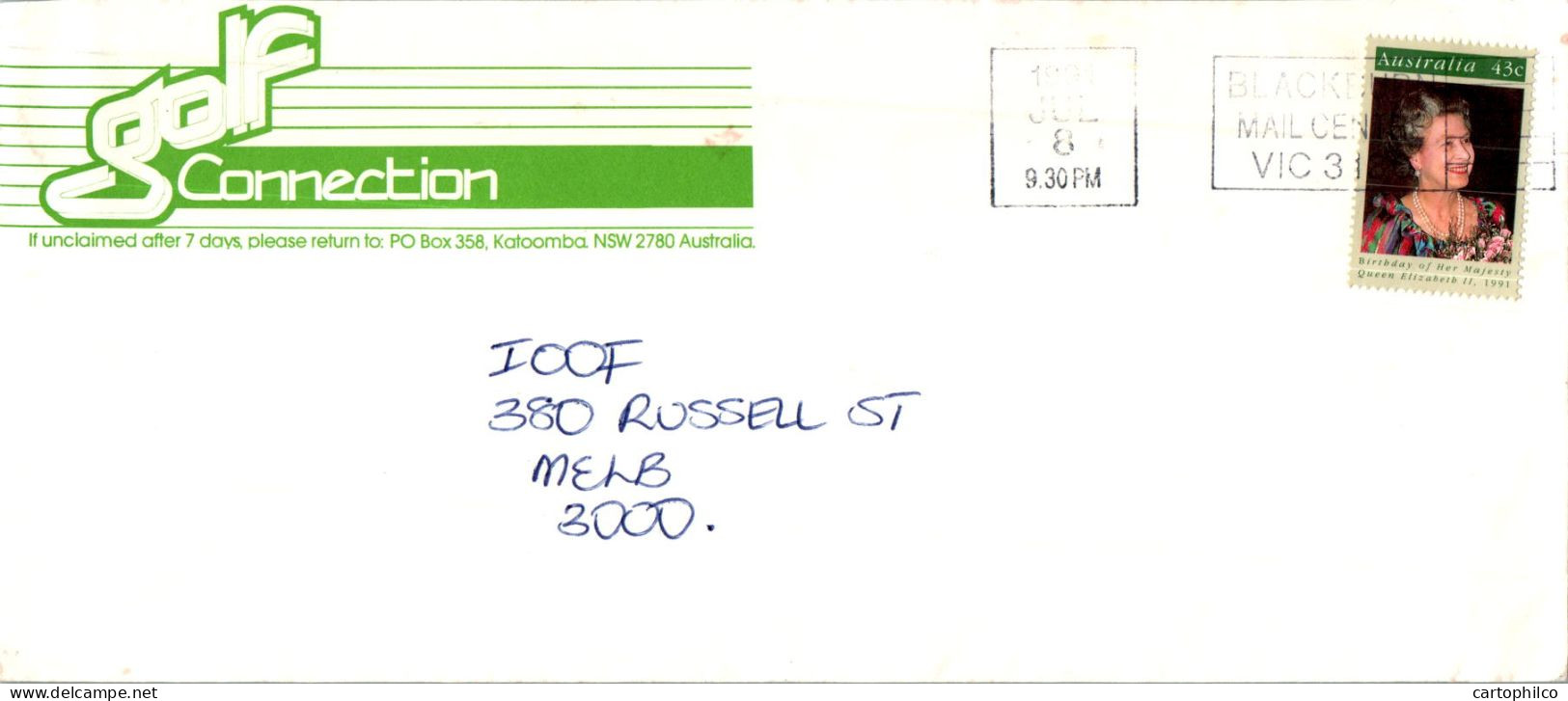 Australia Cover Queen Elizabeth Golf Connection  To Melbourne - Lettres & Documents