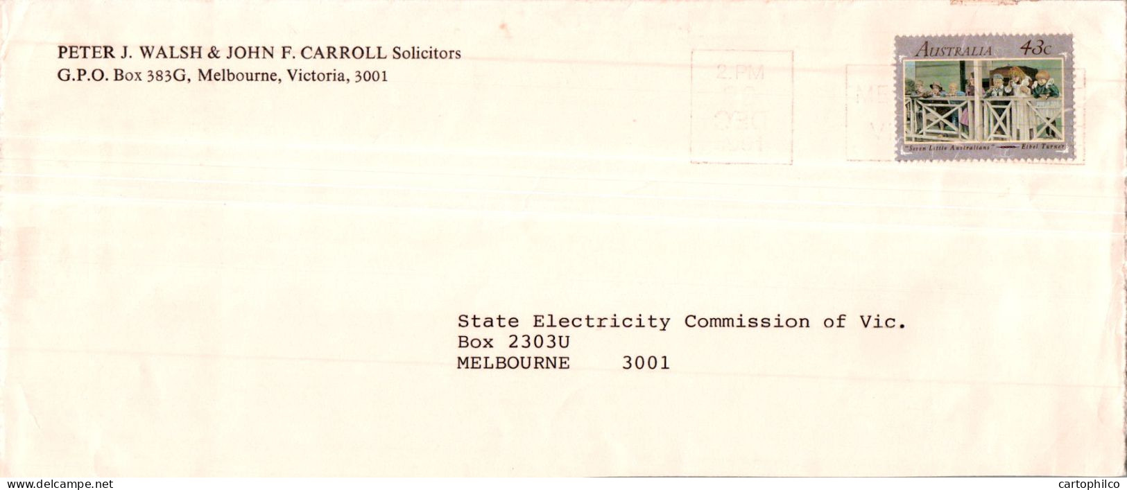 Australia Cover Turner Peter Walsh John Carroll Solicitors To Melbourne - Lettres & Documents
